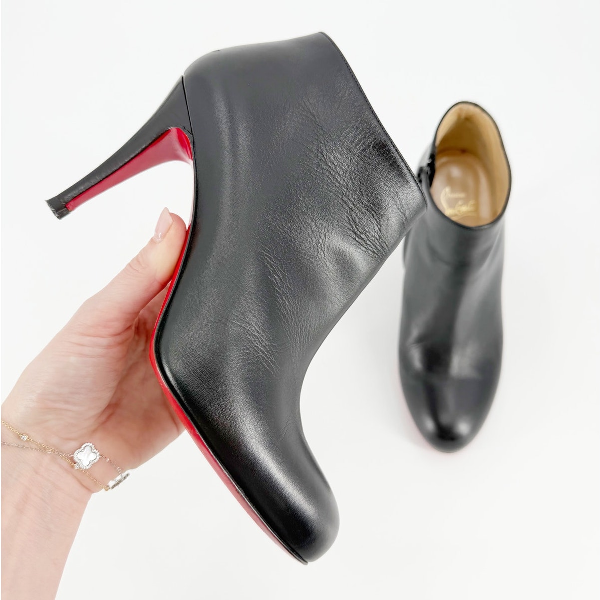 Christian Louboutin Belle Ankle Boots Black Leather Booties Heel 37 Dust Bag